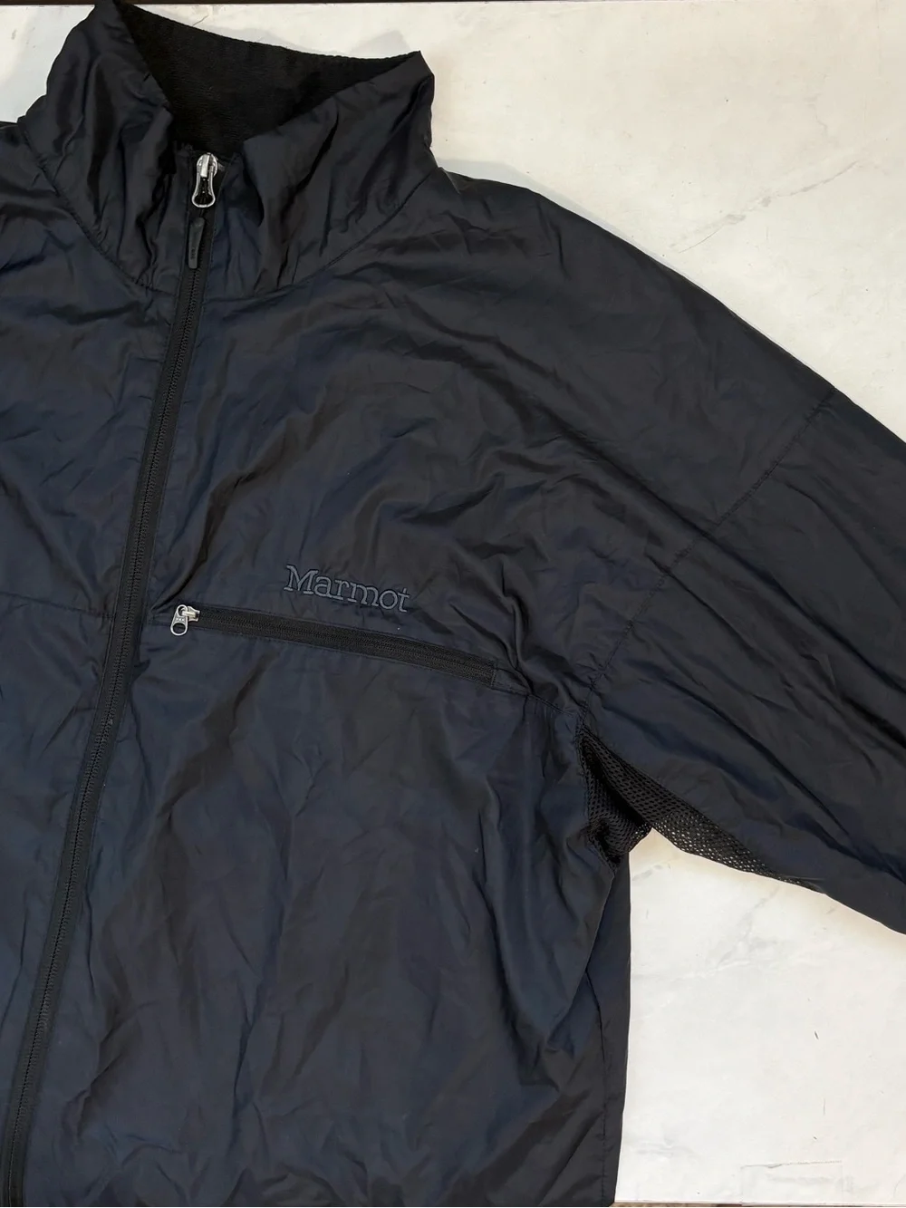 Marmot Mens Large Black Fleece Lined Windbreaker Jacket Full Zip Outdoor Travel